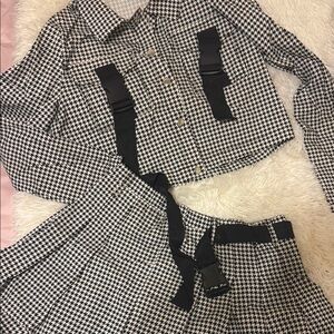 Black and White Houndstooth Skirt Set
